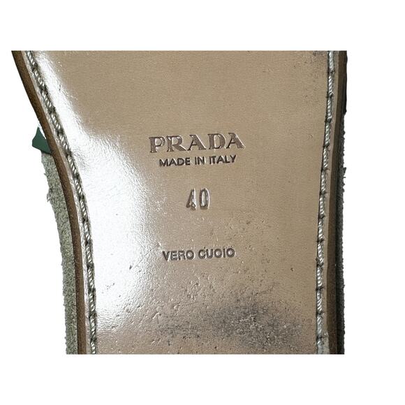 Prada Brown Green Fish Applique Leather Slingback Flats Sandals Size 40 - Picture 7 of 7